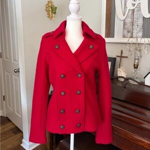 Soft Surroundings Cherry Red Boiled Wool Pea Coat Women's Size Small